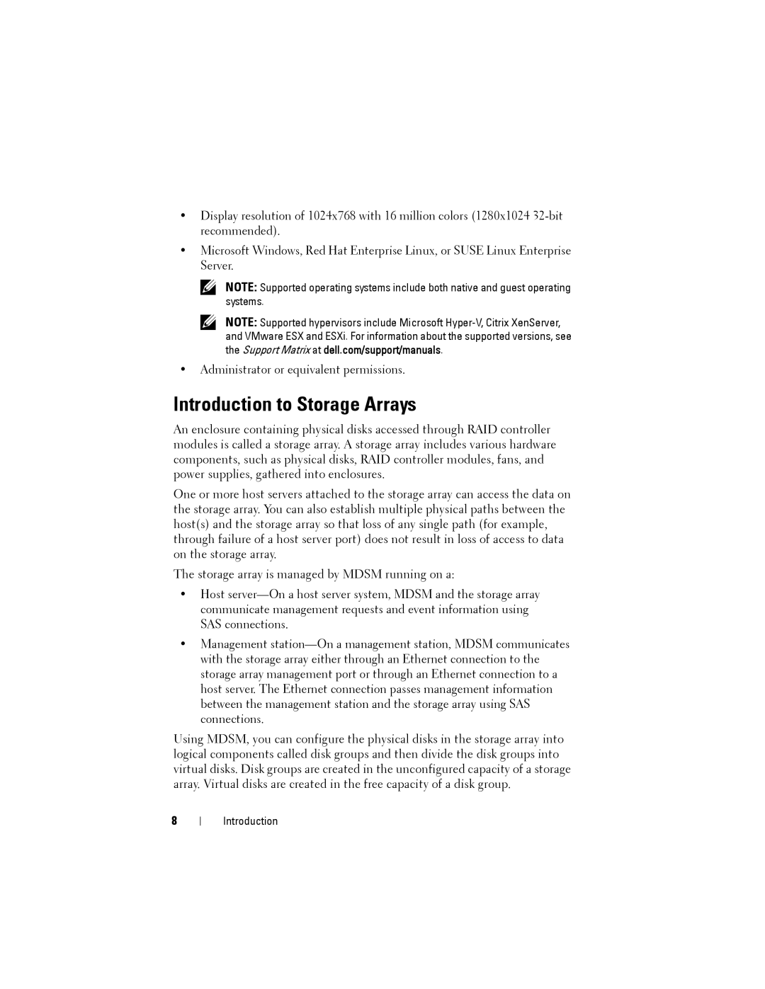 Dell MD3200, MD3220 manual Introduction to Storage Arrays 