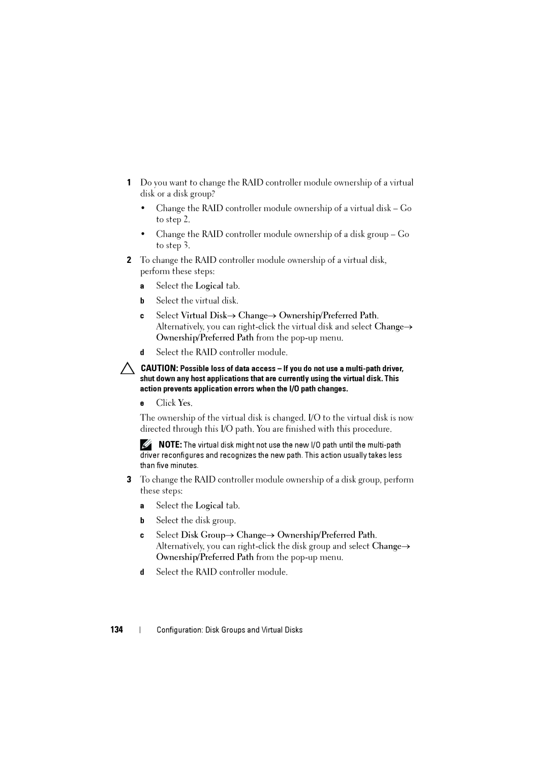 Dell MD3220i, MD3200i owner manual 134 