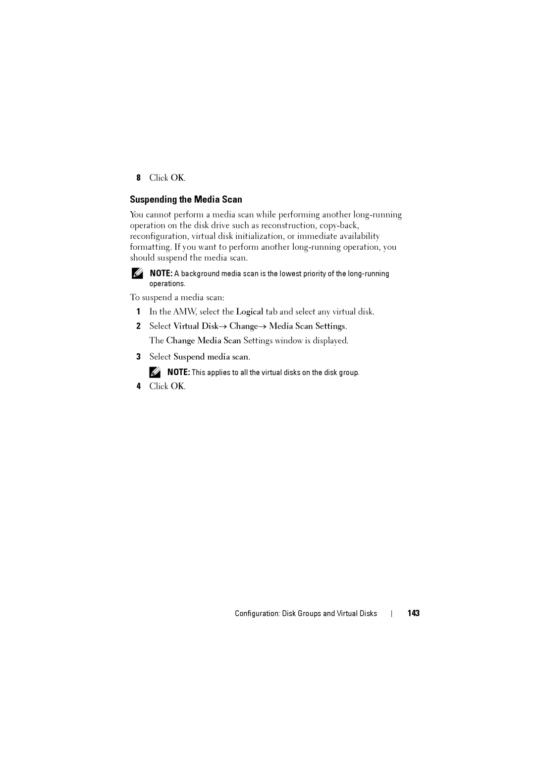 Dell MD3200i, MD3220i owner manual Suspending the Media Scan, 143 