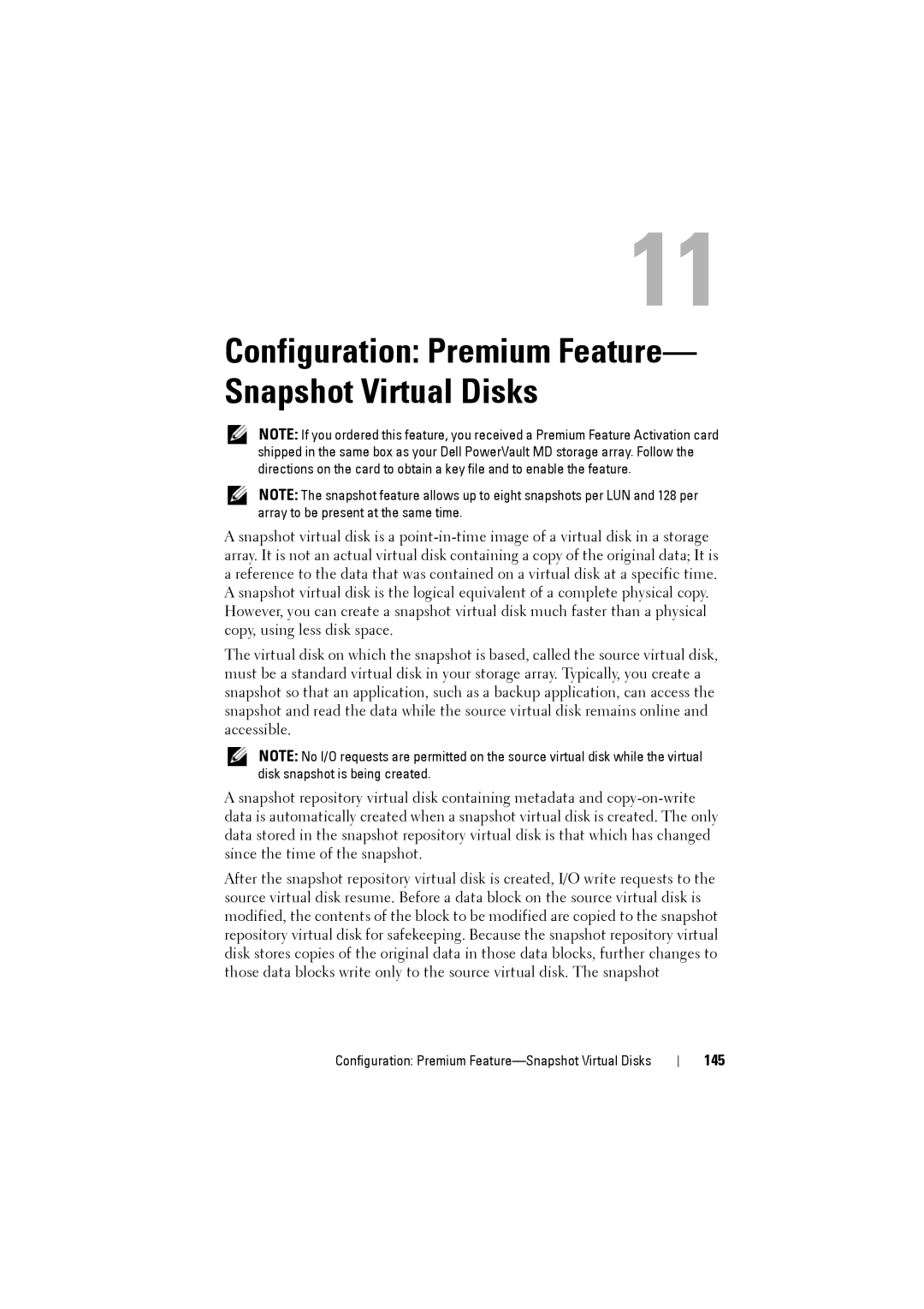 Dell MD3200i, MD3220i owner manual Configuration Premium Feature- Snapshot Virtual Disks, 145 