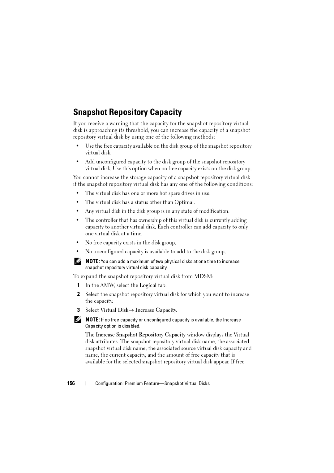 Dell MD3220i, MD3200i owner manual Snapshot Repository Capacity, 156 