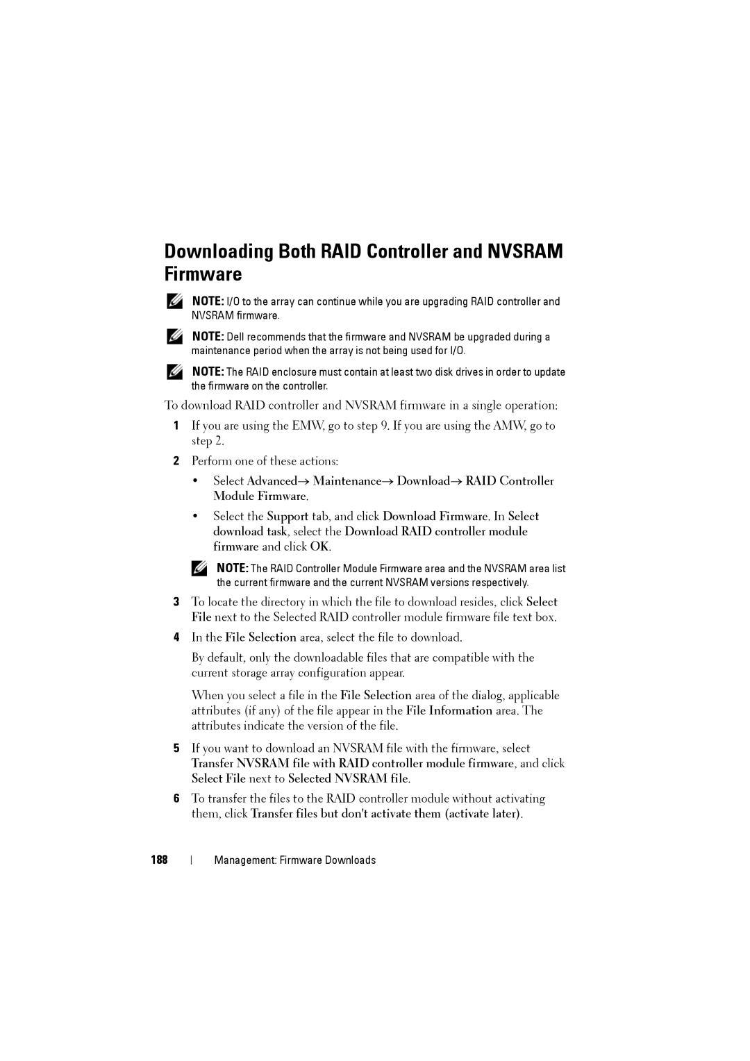 Dell MD3220i, MD3200i owner manual Downloading Both RAID Controller and Nvsram Firmware, 188 