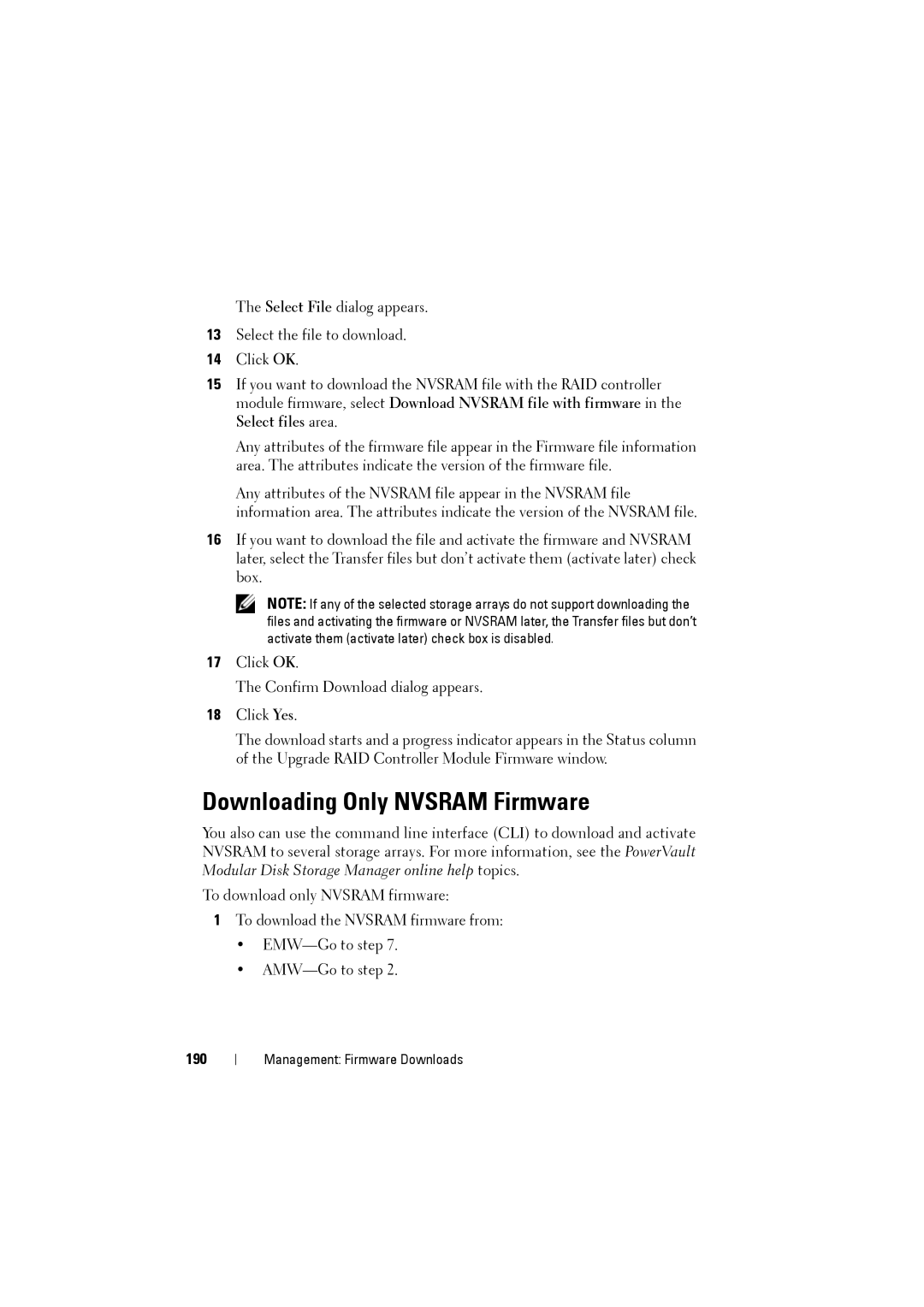 Dell MD3220i, MD3200i owner manual Downloading Only Nvsram Firmware, 190 