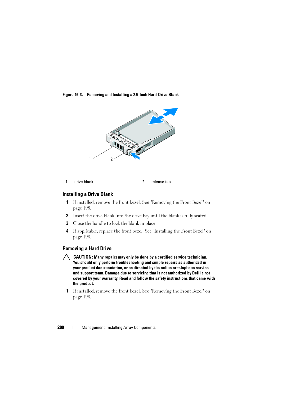 Dell MD3220i, MD3200i owner manual Installing a Drive Blank, Removing a Hard Drive 