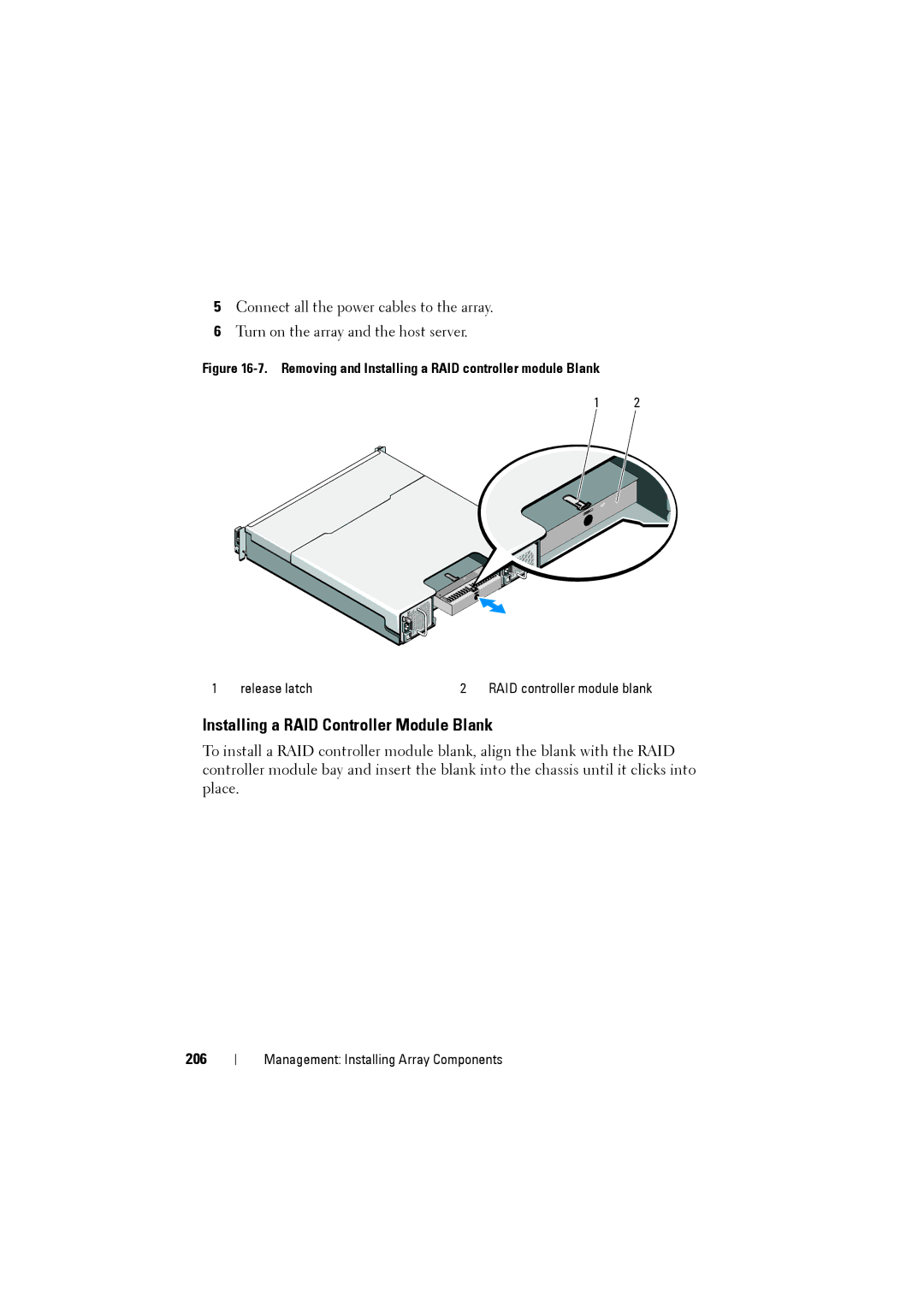 Dell MD3220i, MD3200i owner manual Installing a RAID Controller Module Blank, 206 