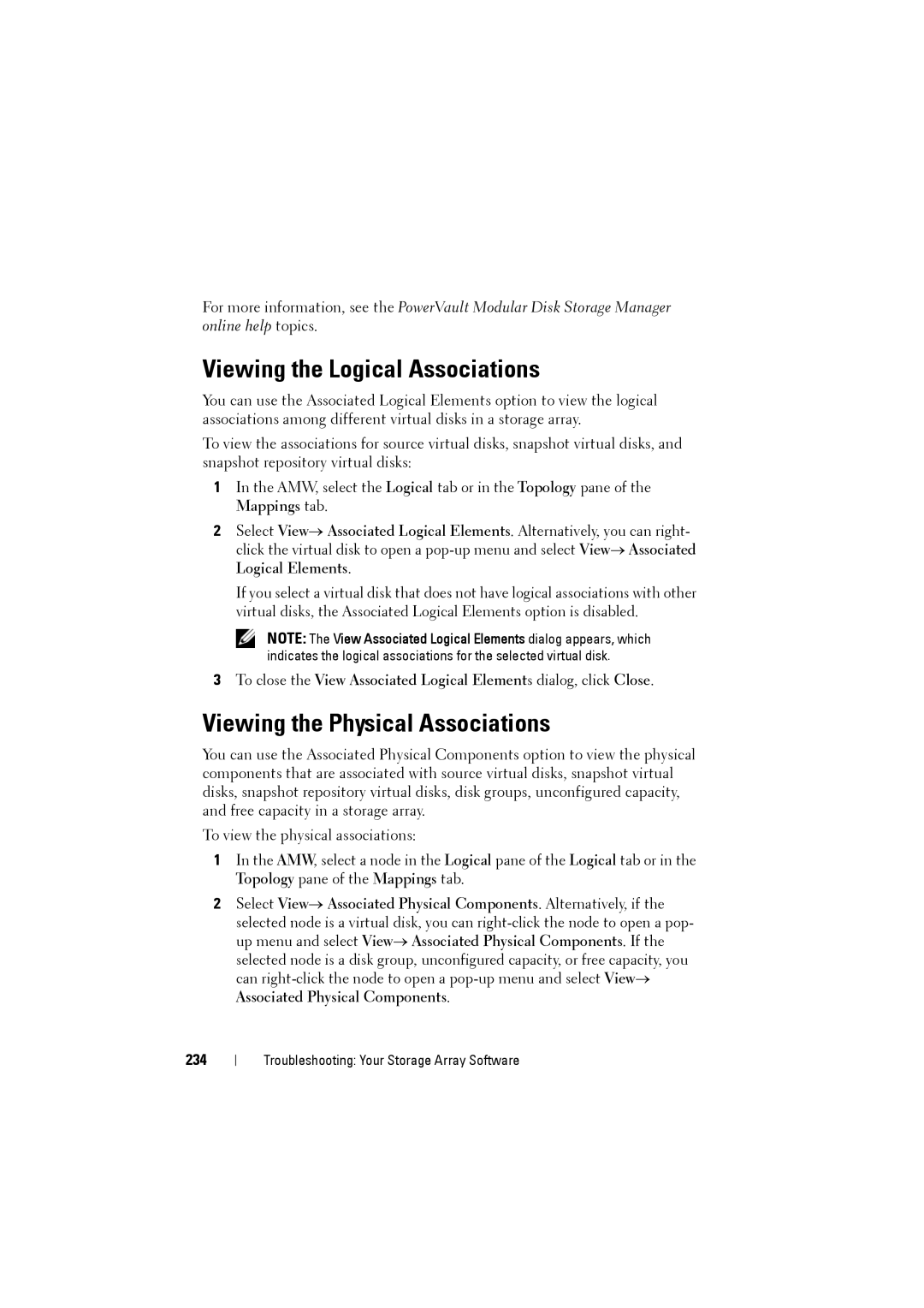 Dell MD3220i, MD3200i owner manual Viewing the Logical Associations, Viewing the Physical Associations, 234 