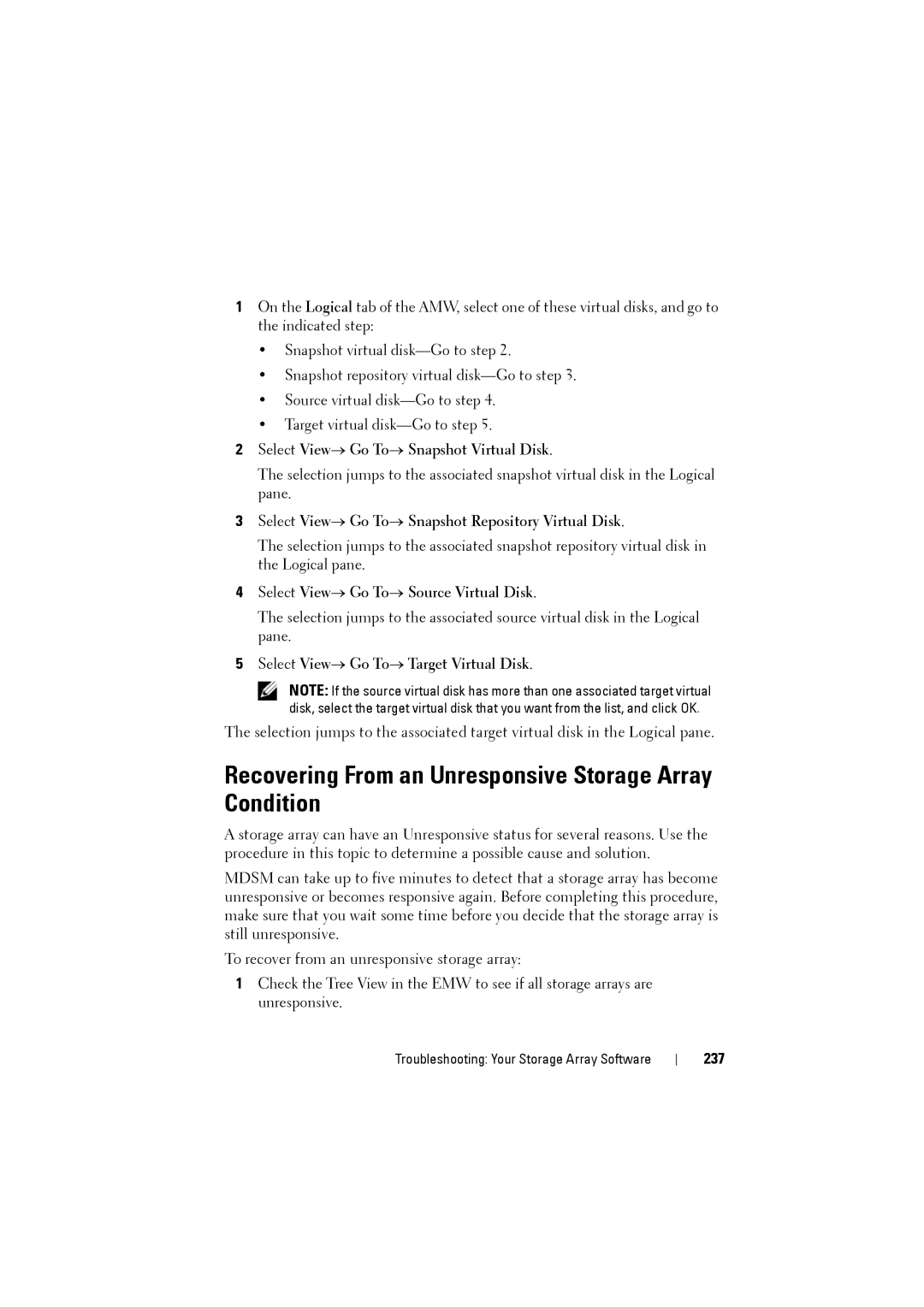 Dell MD3200i, MD3220i owner manual Recovering From an Unresponsive Storage Array Condition, 237 