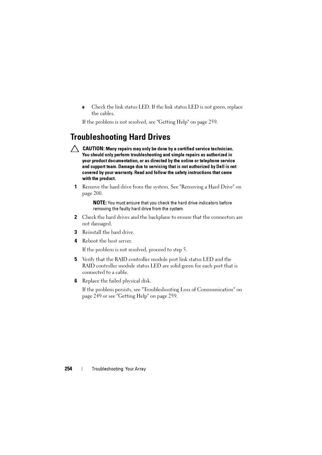 Dell MD3220i, MD3200i owner manual Troubleshooting Hard Drives, 254 