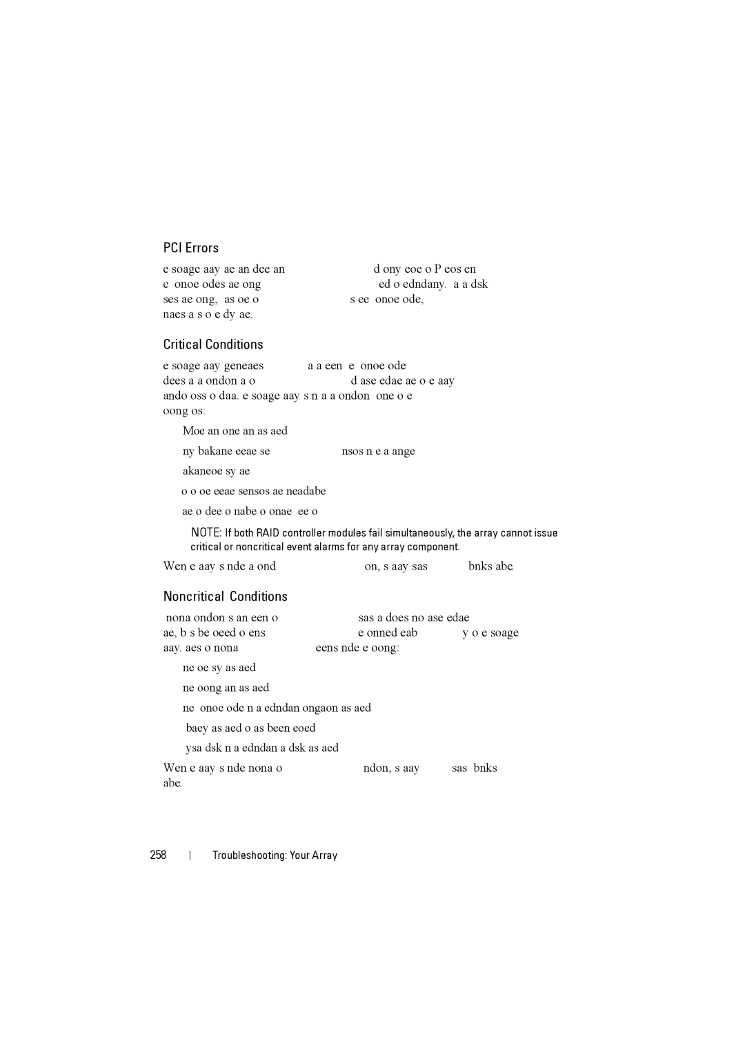 Dell MD3220i, MD3200i owner manual PCI Errors, Critical Conditions, Noncritical Conditions, 258 