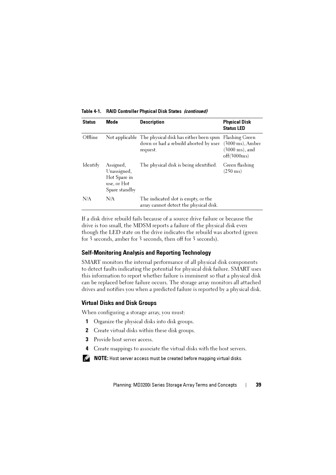 Dell MD3200i, MD3220i owner manual Self-Monitoring Analysis and Reporting Technology, Virtual Disks and Disk Groups 