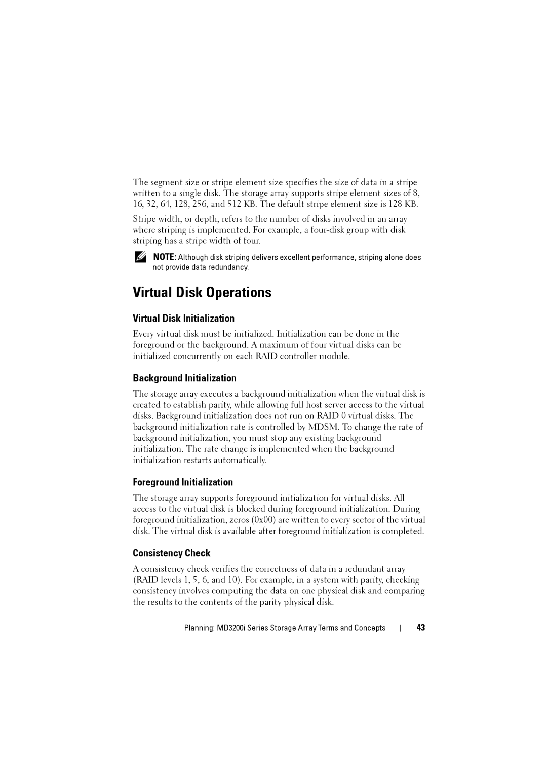 Dell MD3200i Virtual Disk Operations, Virtual Disk Initialization, Background Initialization, Foreground Initialization 