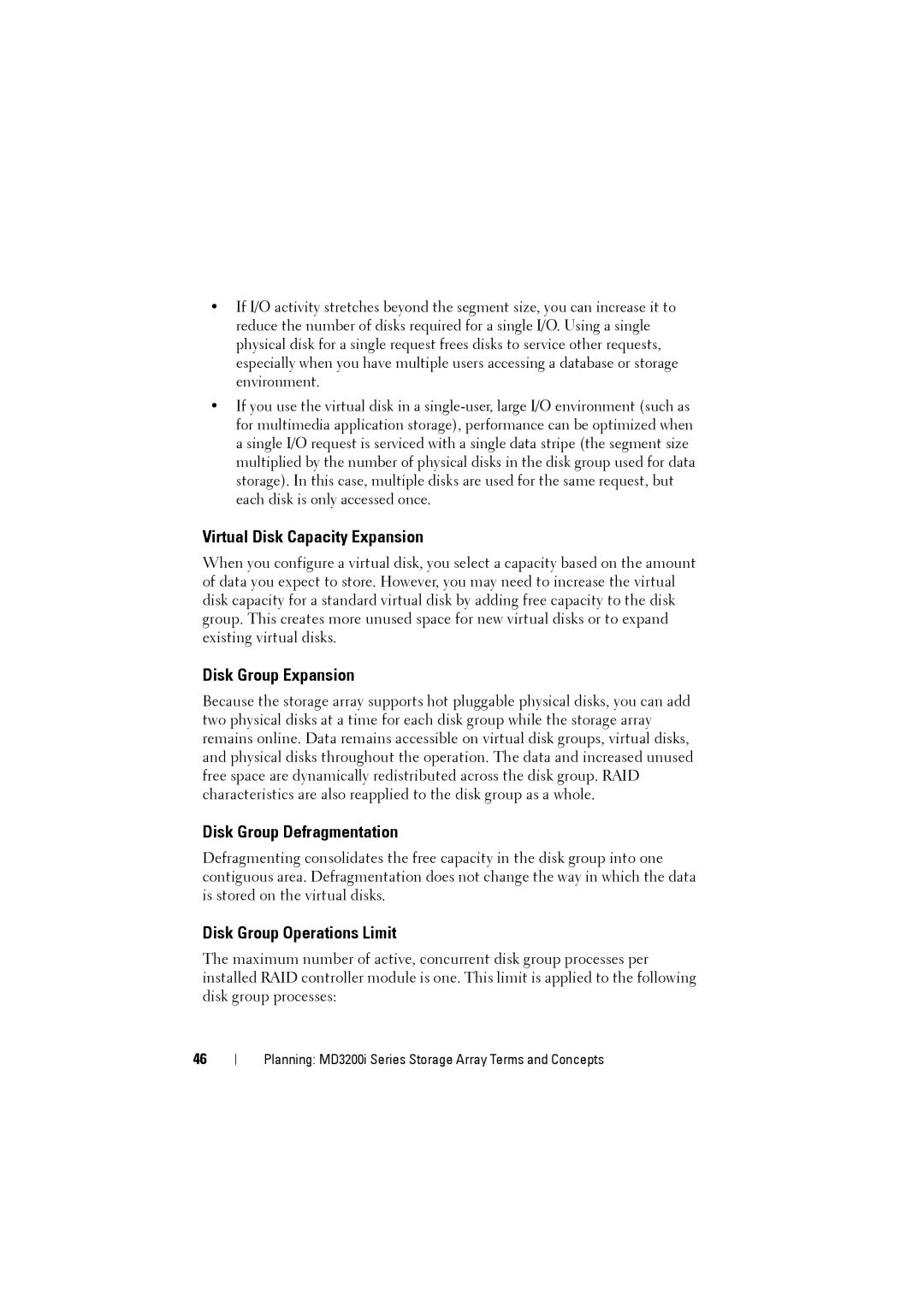 Dell MD3220i, MD3200i owner manual Virtual Disk Capacity Expansion, Disk Group Expansion, Disk Group Defragmentation 