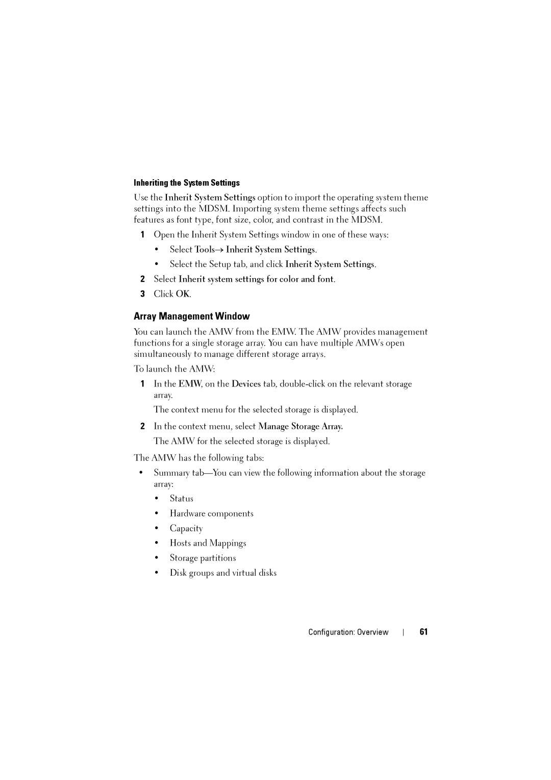 Dell MD3200i, MD3220i Array Management Window, Inheriting the System Settings, Select Tools→ Inherit System Settings 