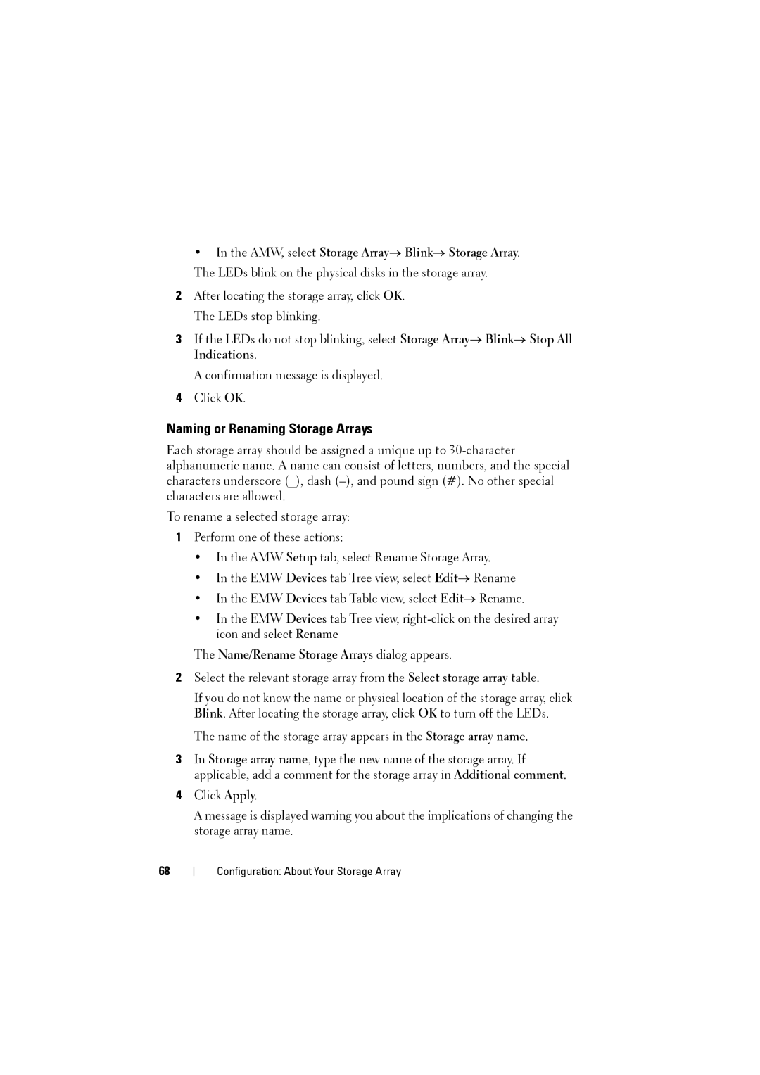 Dell MD3220i, MD3200i owner manual Naming or Renaming Storage Arrays, Name/Rename Storage Arrays dialog appears 