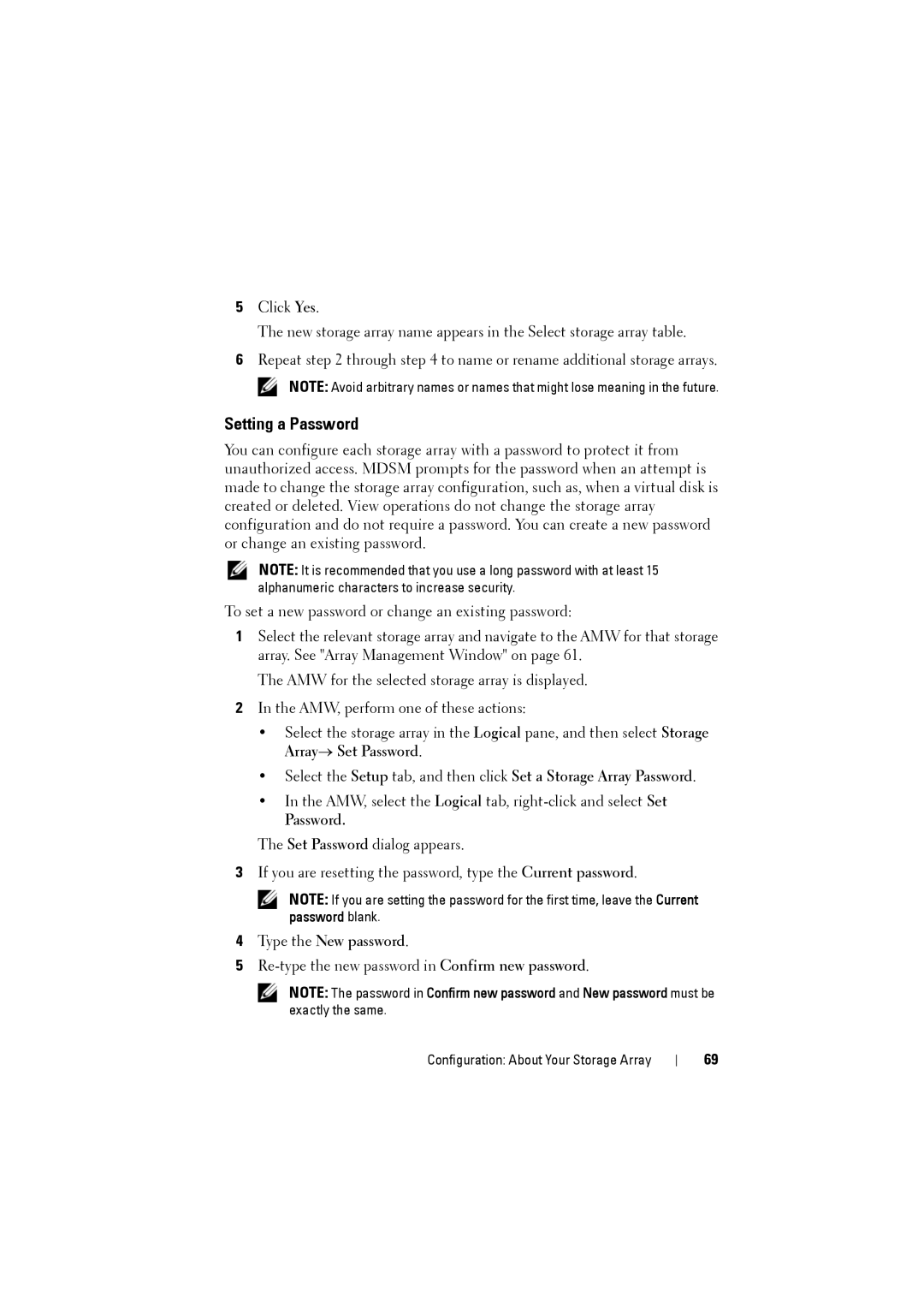 Dell MD3200i, MD3220i owner manual Setting a Password, Type the New password 