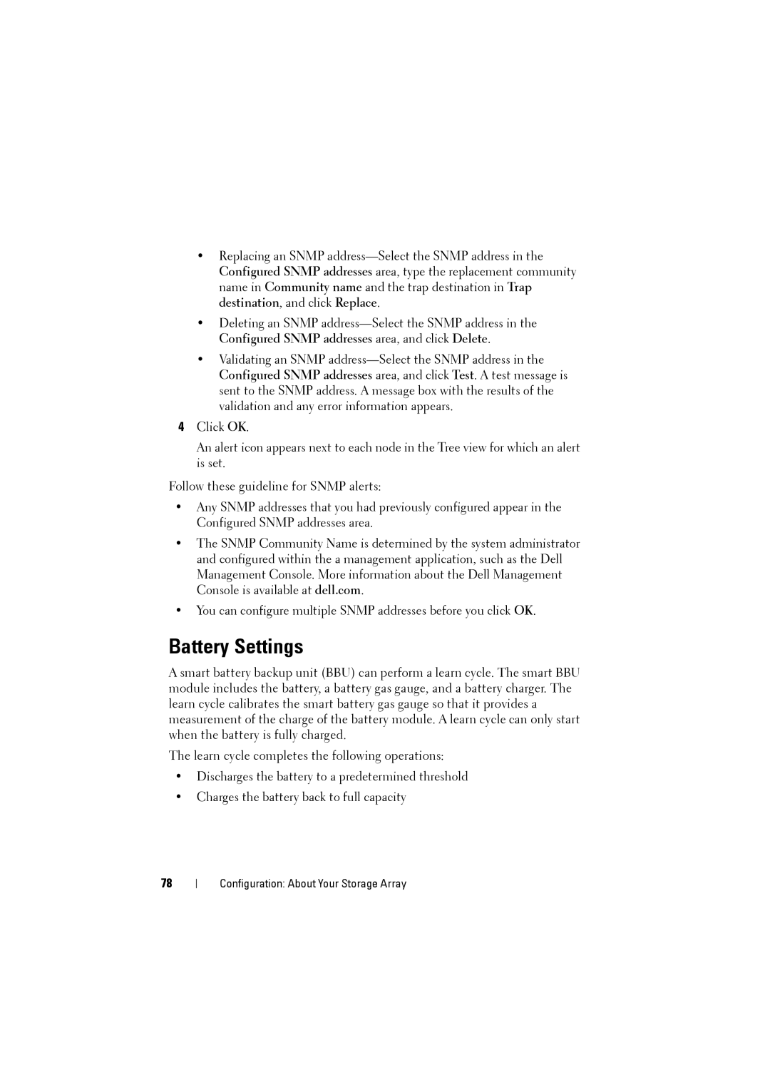 Dell MD3220i, MD3200i owner manual Battery Settings 