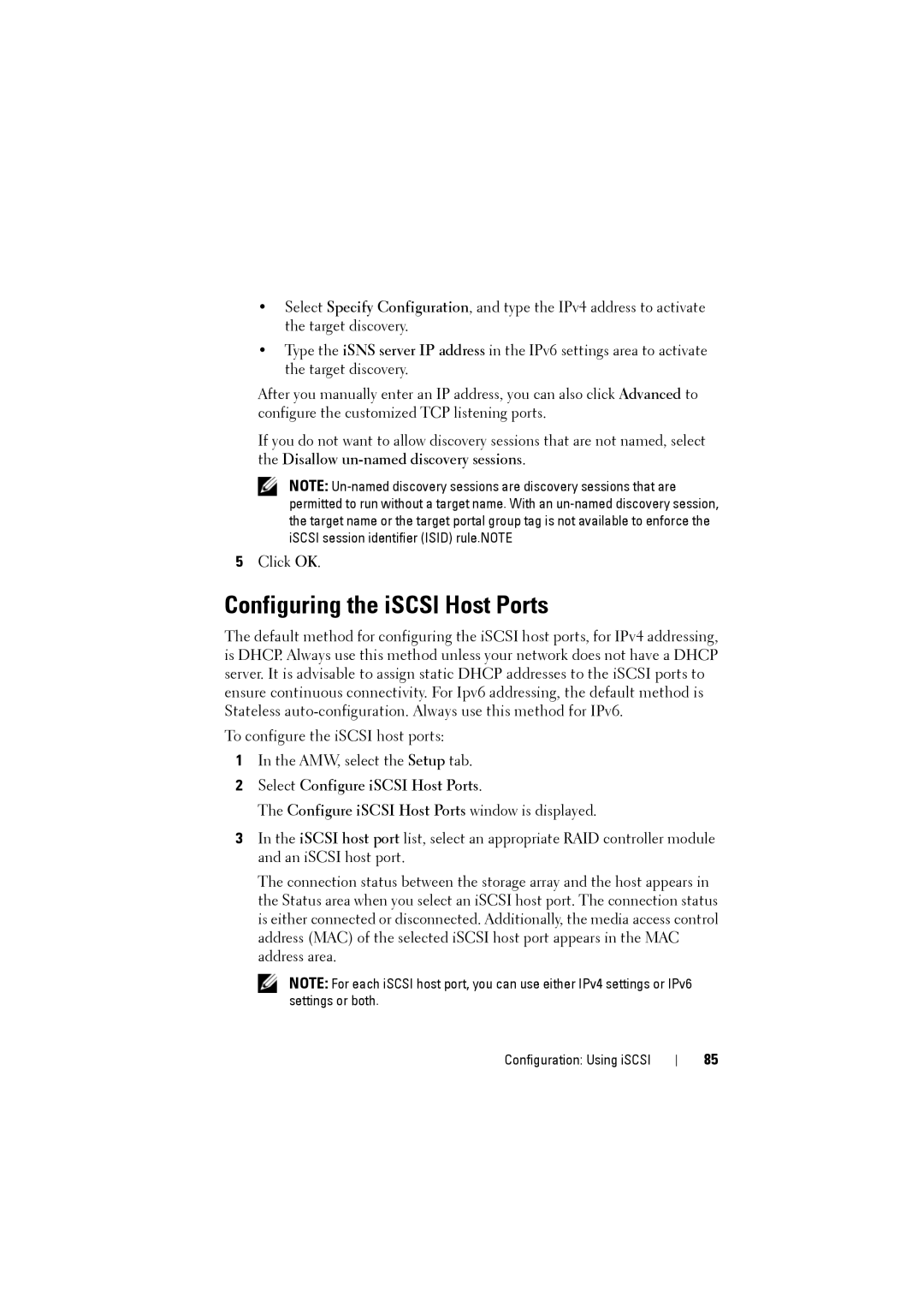 Dell MD3200i, MD3220i owner manual Configuring the iSCSI Host Ports 