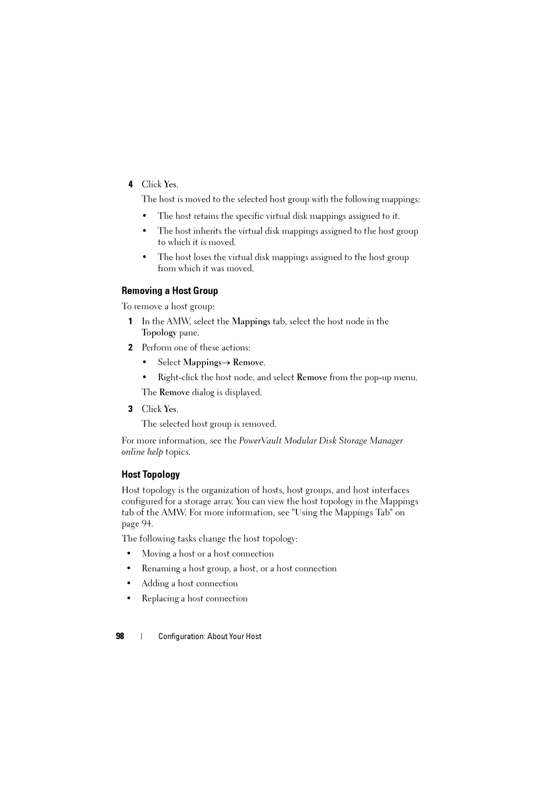 Dell MD3220i, MD3200i owner manual Removing a Host Group, Host Topology 