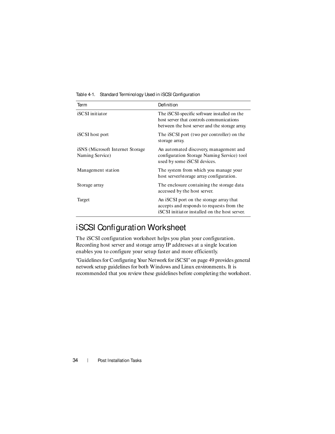 Dell MD3220i, MD3200i manual ISCSI Configuration Worksheet 