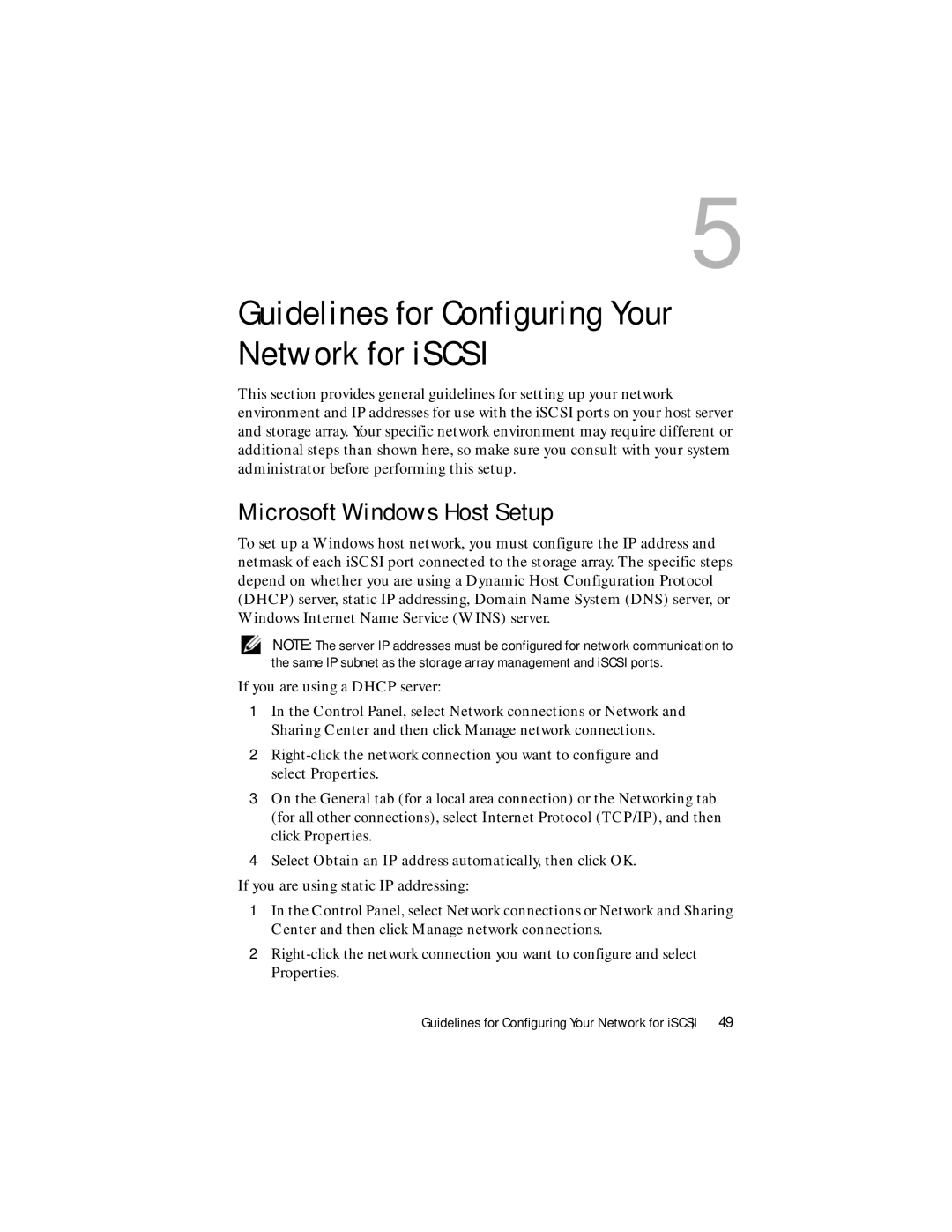 Dell MD3200i, MD3220i manual Guidelines for Configuring Your Network for iSCSI, Microsoft Windows Host Setup 