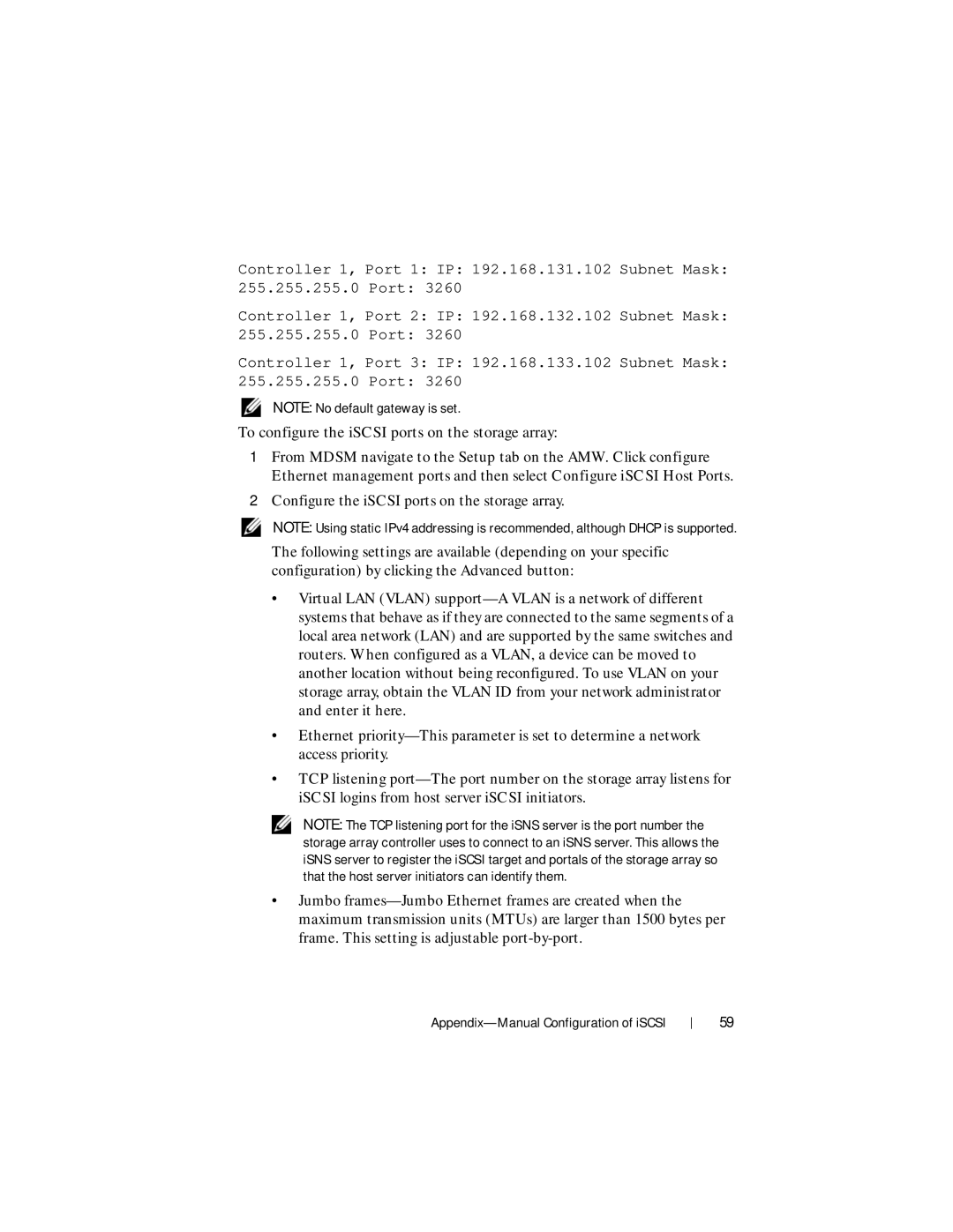 Dell MD3200i, MD3220i manual Appendix-Manual Configuration of iSCSI 