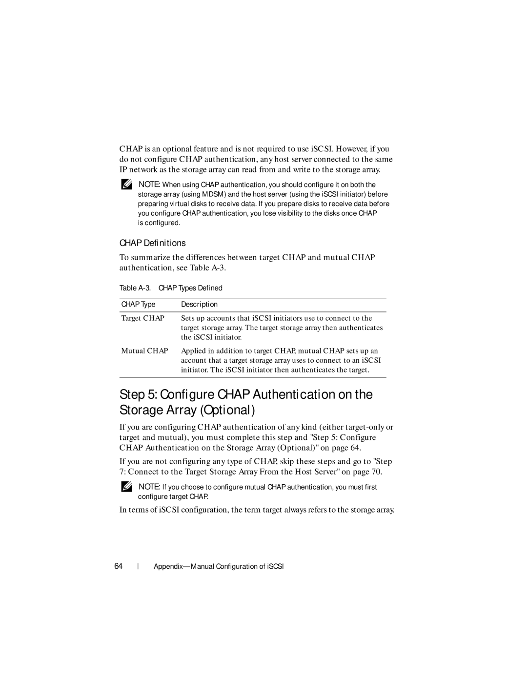 Dell MD3220i, MD3200i manual Configure Chap Authentication on the Storage Array Optional, Chap Definitions 