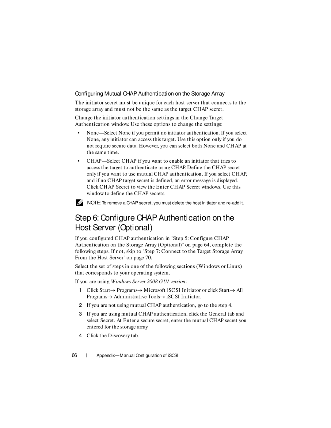 Dell MD3220i, MD3200i manual Configure Chap Authentication on the Host Server Optional 