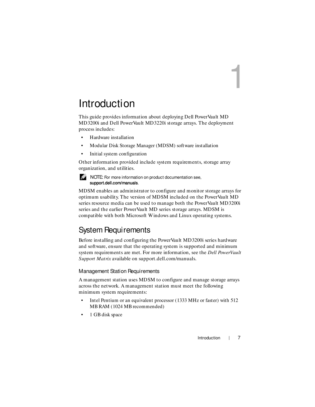 Dell MD3200i, MD3220i manual Introduction, System Requirements, Management Station Requirements 