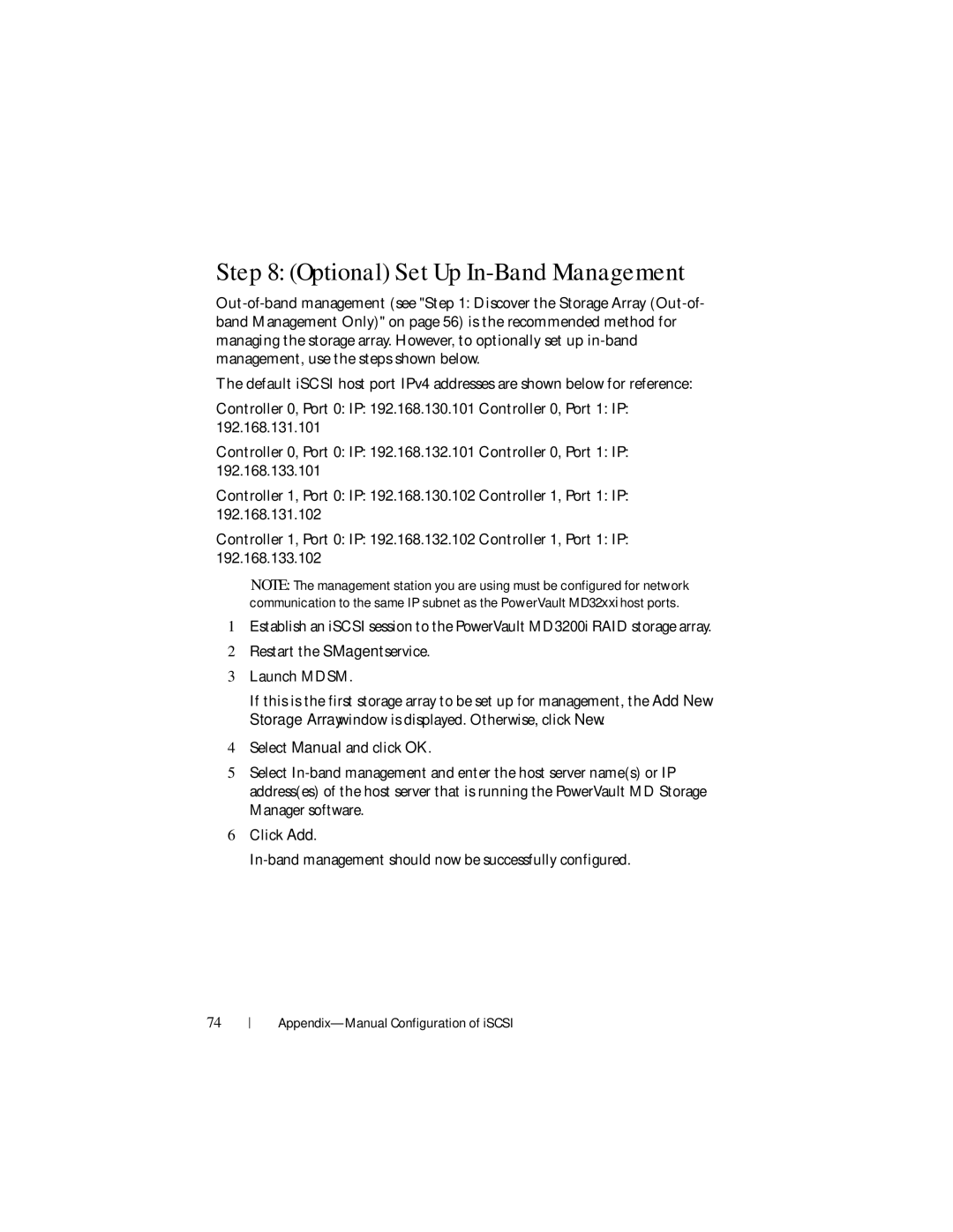 Dell MD3220i, MD3200i manual Optional Set Up In-Band Management 