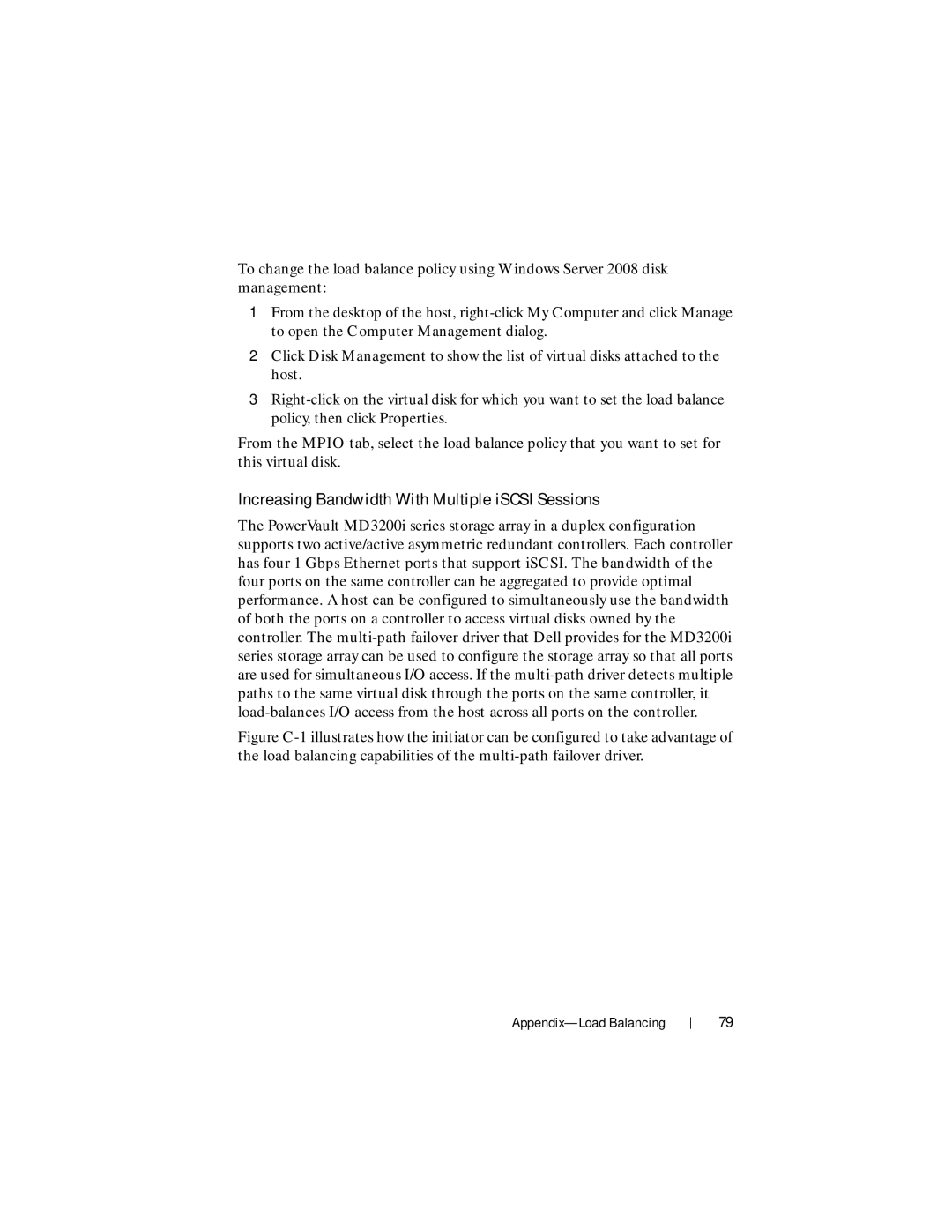 Dell MD3200i, MD3220i manual Increasing Bandwidth With Multiple iSCSI Sessions 