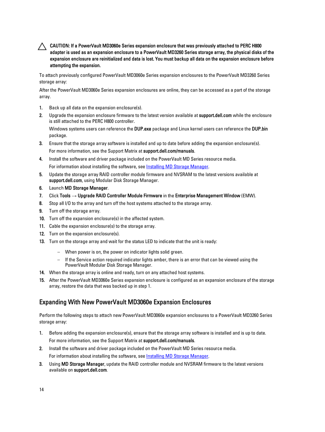 Dell MD3260 manual Expanding With New PowerVault MD3060e Expansion Enclosures 