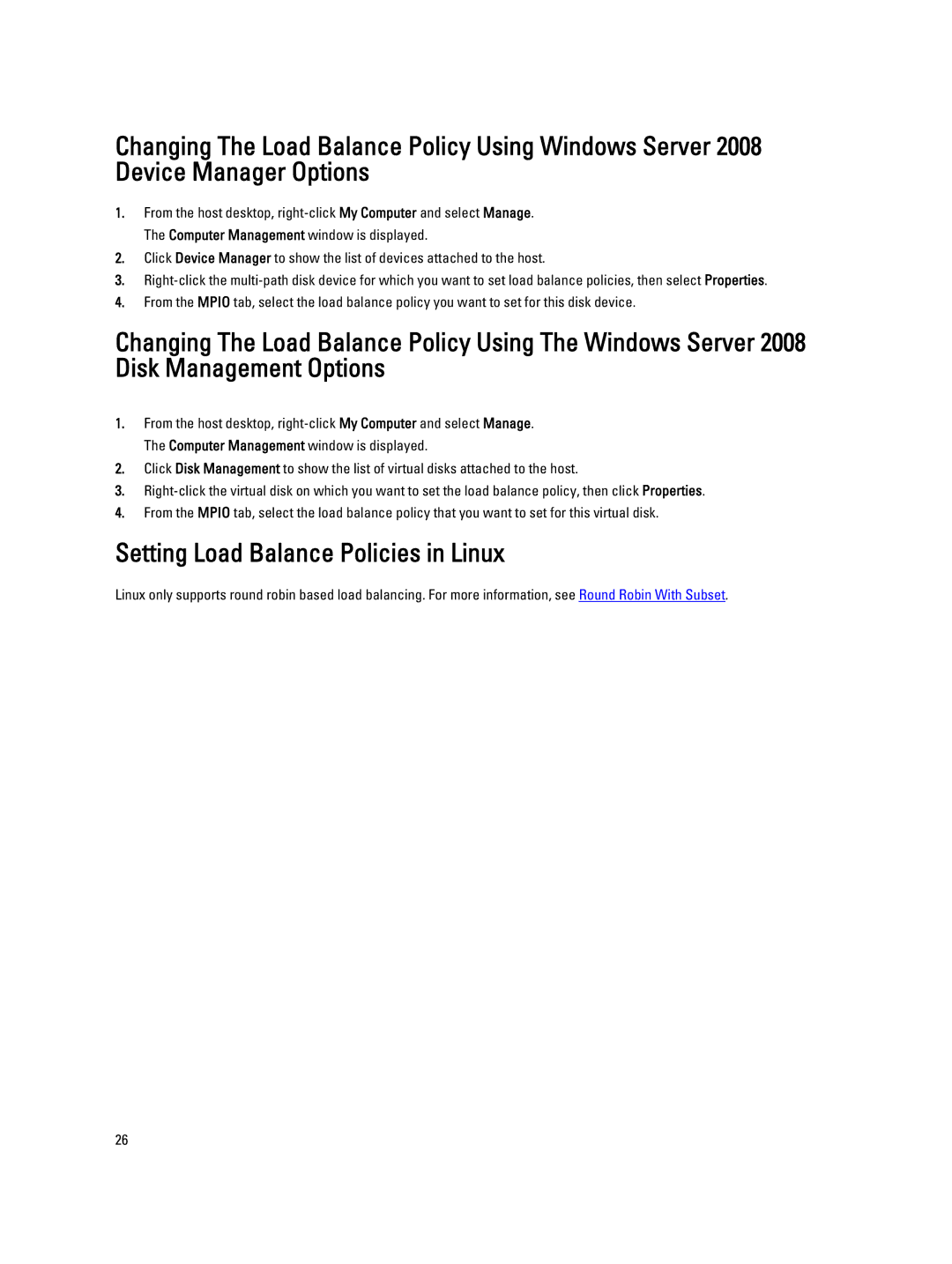 Dell MD3260 manual Setting Load Balance Policies in Linux 