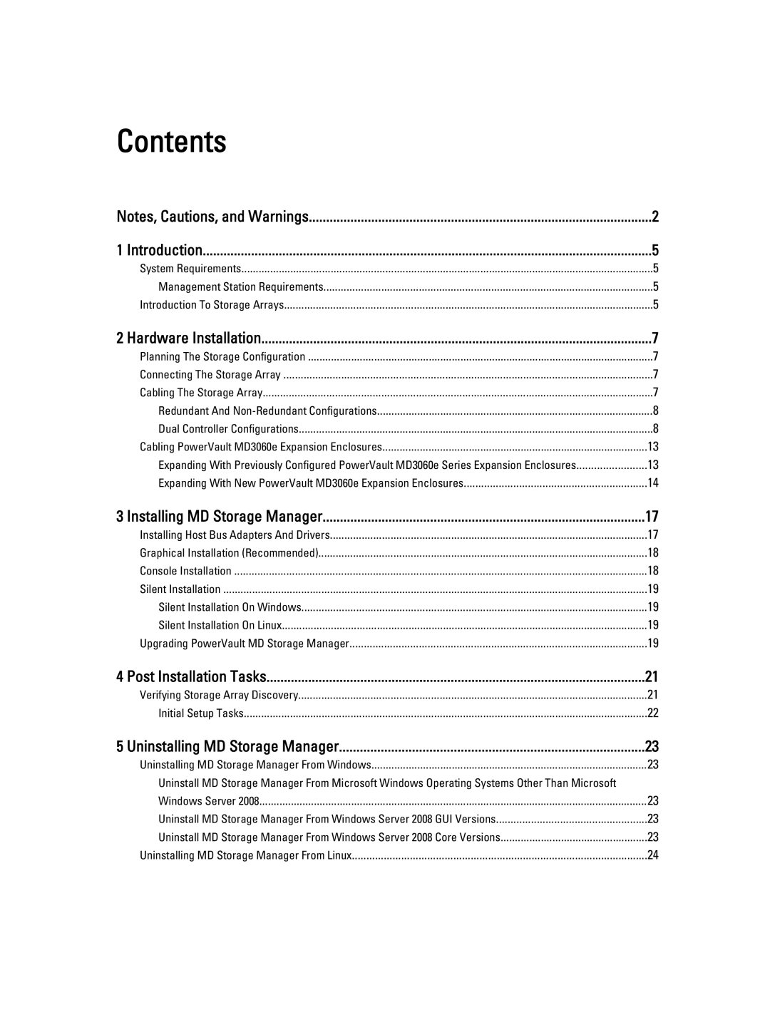 Dell MD3260 manual Contents 