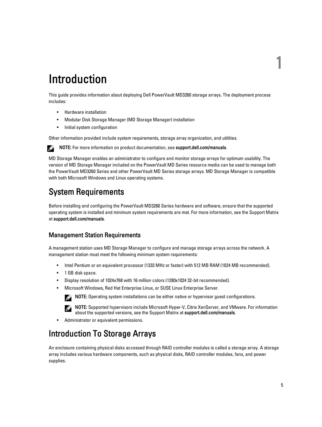 Dell MD3260 manual System Requirements, Introduction To Storage Arrays, Management Station Requirements 