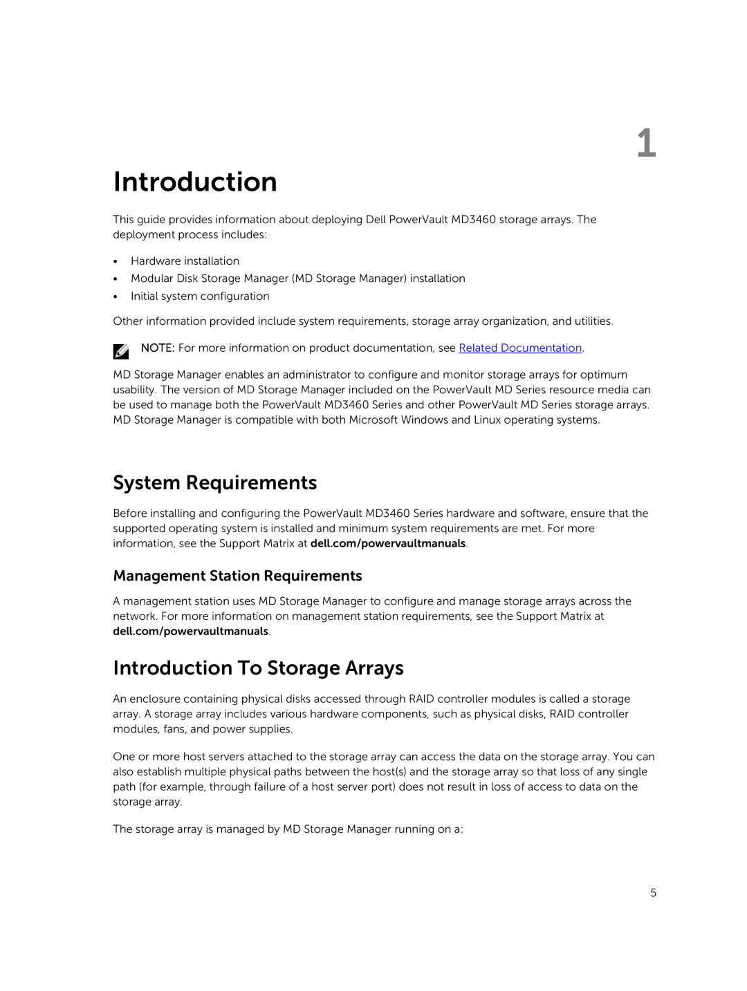 Dell MD3460 manual System Requirements, Introduction To Storage Arrays, Management Station Requirements 