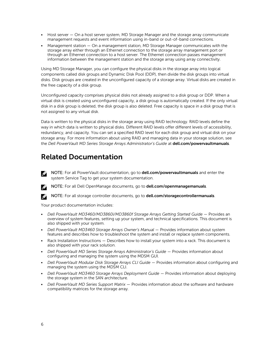 Dell MD3460 manual Related Documentation 