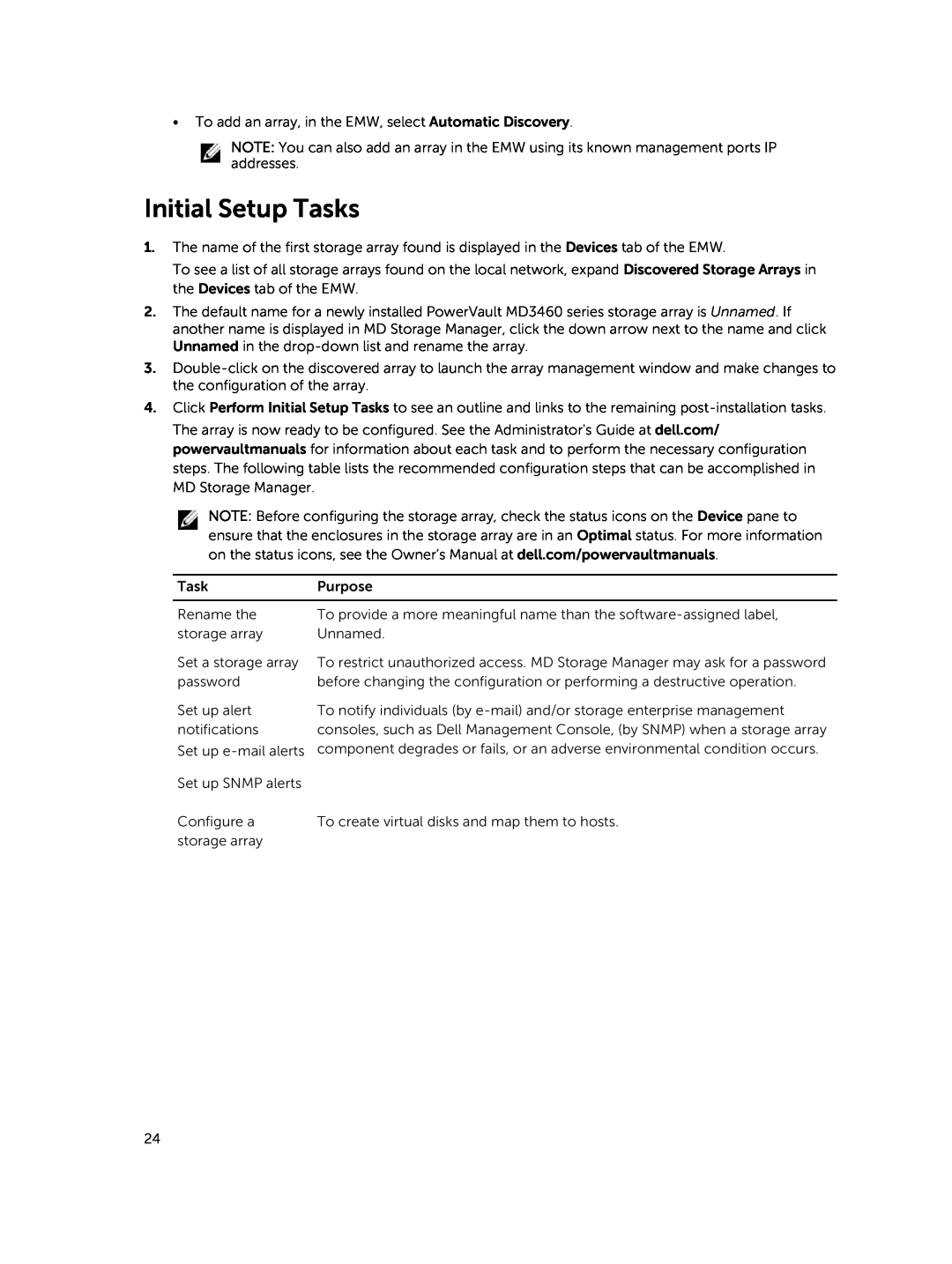 Dell MD3460 manual Initial Setup Tasks 