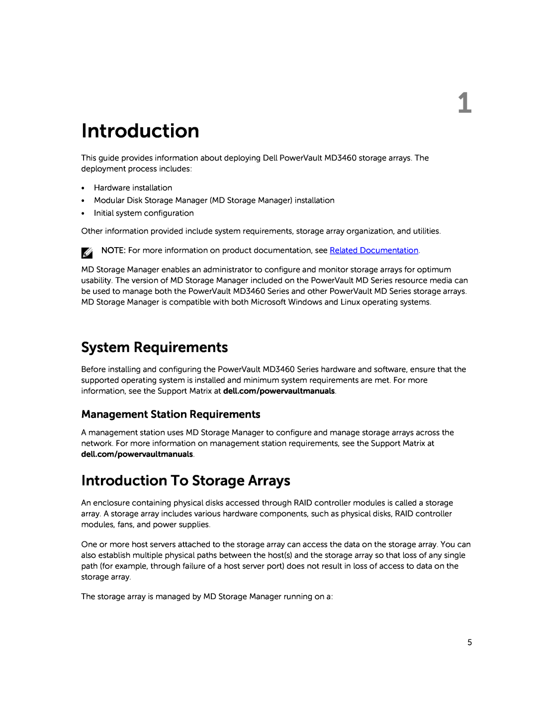 Dell MD3460 manual System Requirements, Introduction To Storage Arrays, Management Station Requirements 