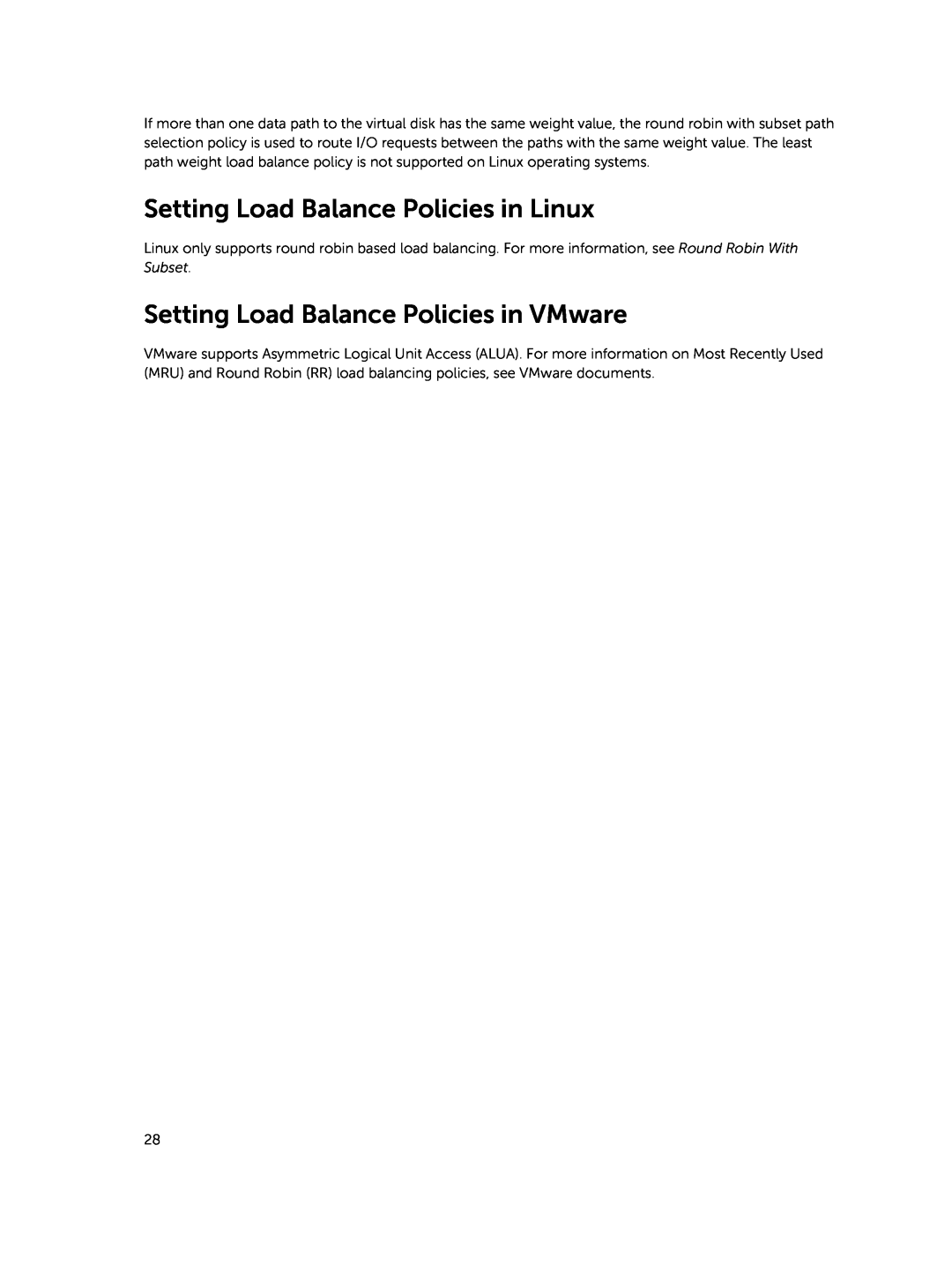 Dell MD3460 manual Setting Load Balance Policies in Linux, Setting Load Balance Policies in VMware 