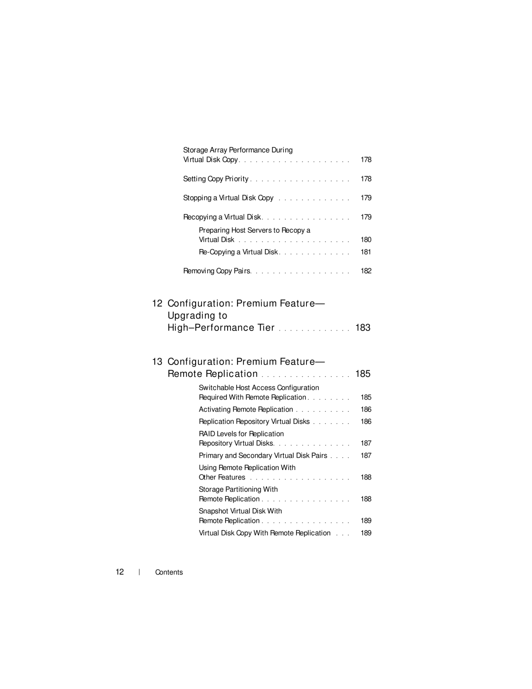 Dell MD3600f Storage Array Performance During, 178, Stopping a Virtual Disk Copy 179, Re-Copying a Virtual Disk 181, 182 