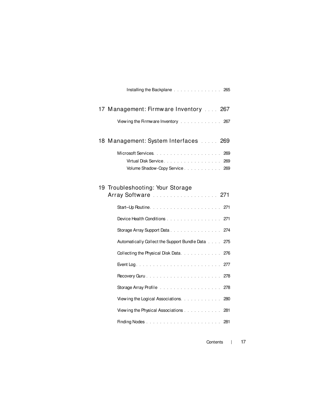 Dell MD3620F, MD3600f Viewing the Firmware Inventory, 271, 274, 275, Collecting the Physical Disk Data 276, 277, 278 