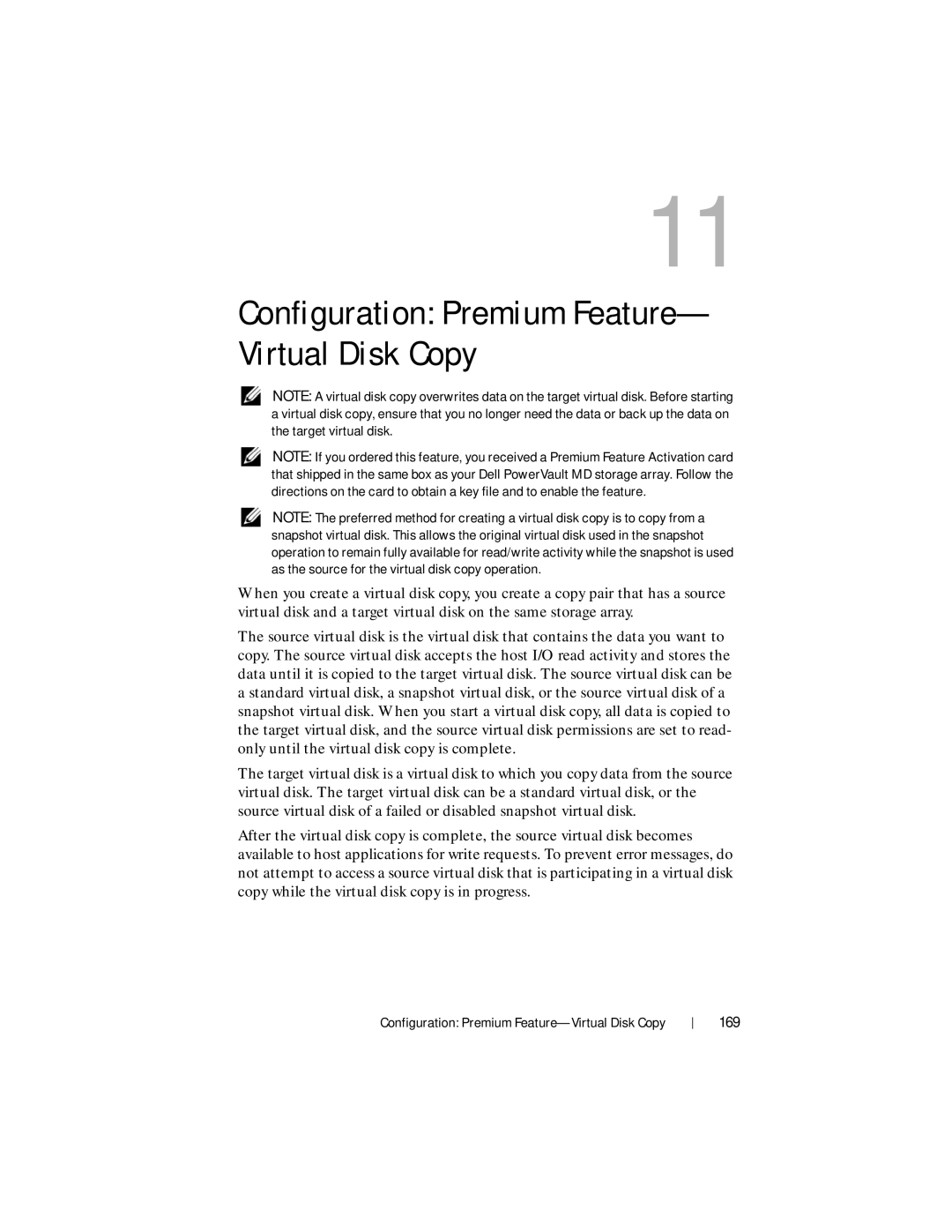 Dell MD3620F, MD3600f owner manual Configuration Premium Feature- Virtual Disk Copy, 169 