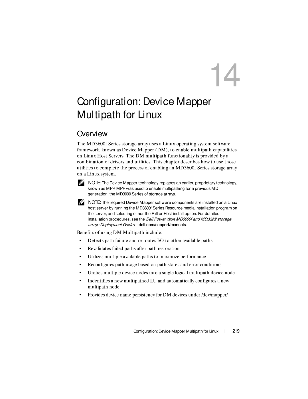 Dell MD3620F, MD3600f owner manual Configuration Device Mapper Multipath for Linux, 219 