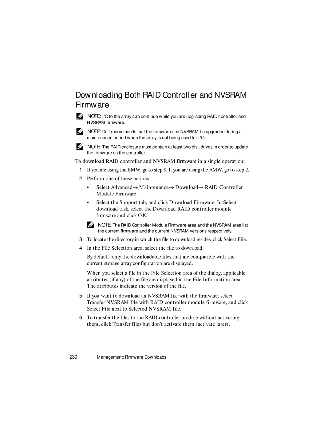 Dell MD3600f, MD3620F owner manual Downloading Both RAID Controller and Nvsram Firmware, 230 