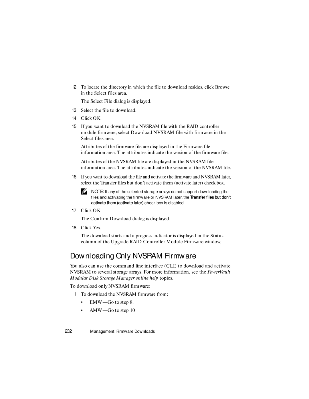 Dell MD3600f, MD3620F owner manual Downloading Only Nvsram Firmware, 232 