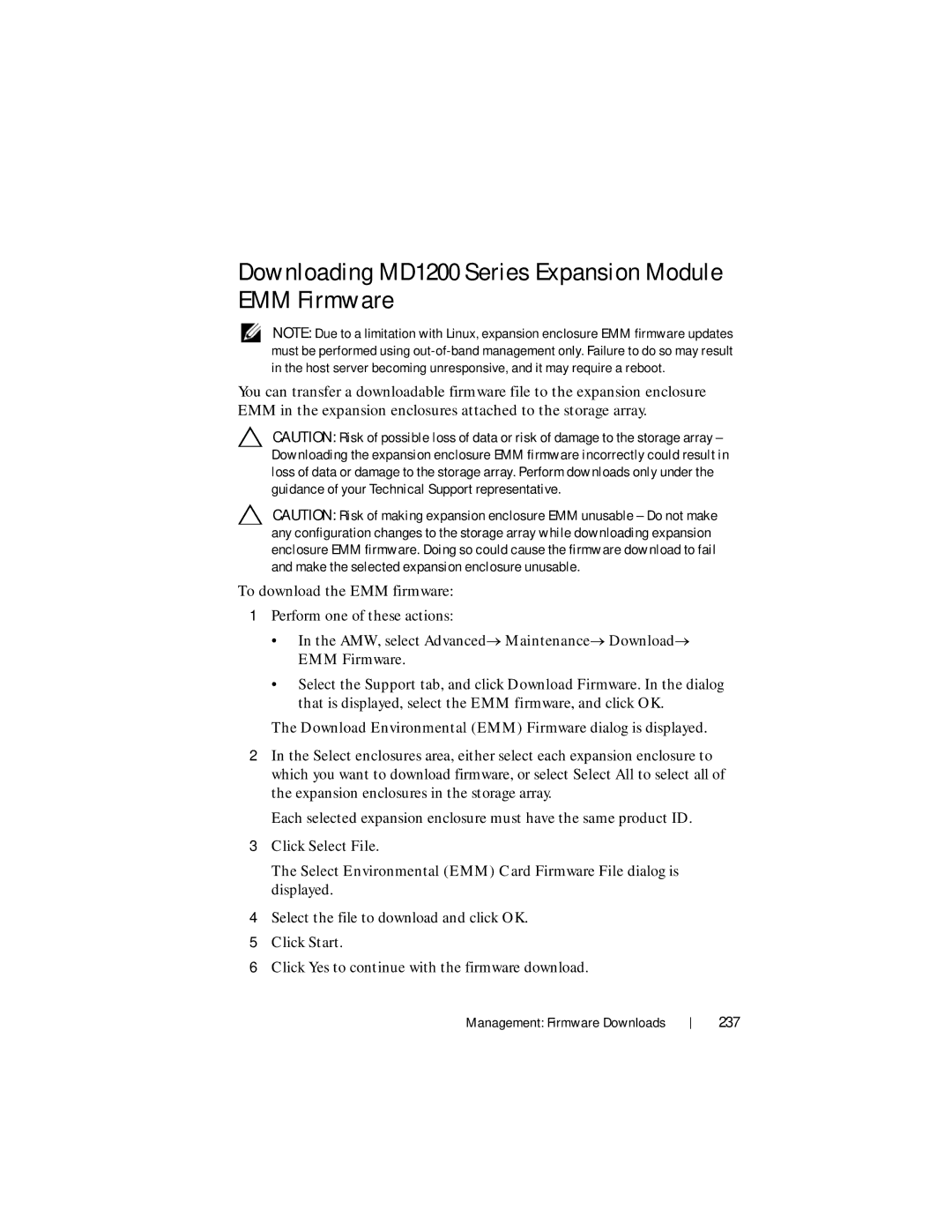 Dell MD3620F, MD3600f owner manual Downloading MD1200 Series Expansion Module EMM Firmware, 237 