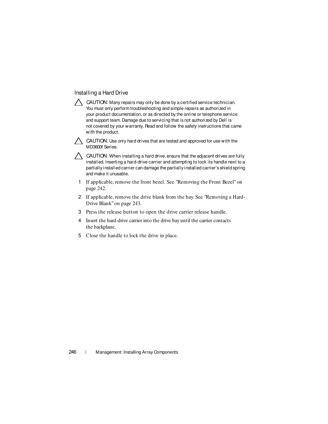 Dell MD3600f, MD3620F owner manual Installing a Hard Drive, 246 