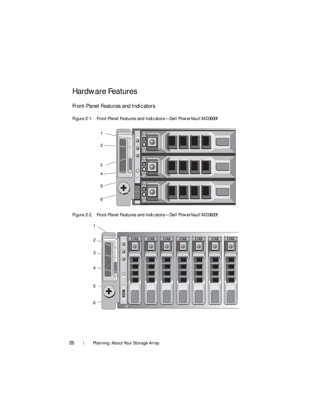 Dell MD3600f, MD3620F owner manual Hardware Features, Front-Panel Features and Indicators 