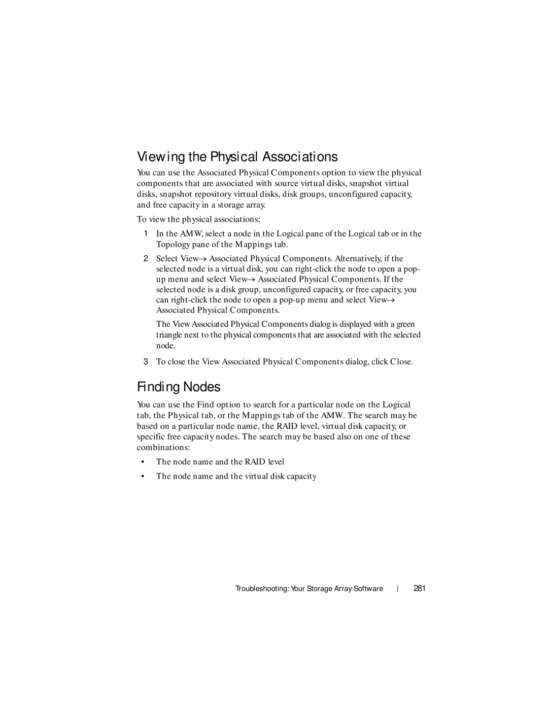 Dell MD3620F, MD3600f owner manual Viewing the Physical Associations, Finding Nodes, 281 