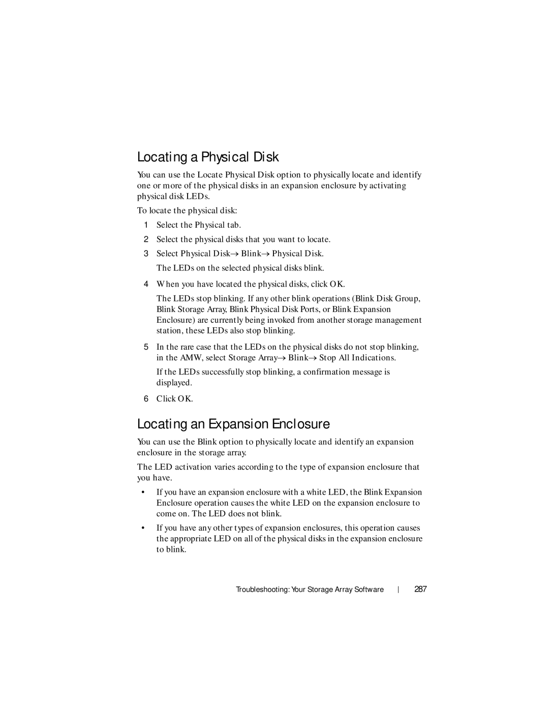 Dell MD3620F, MD3600f owner manual Locating a Physical Disk, Locating an Expansion Enclosure, 287 